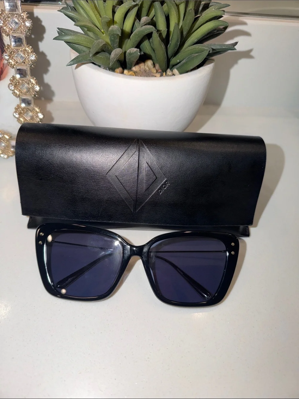 Dior Black Square Sunglasses with Dark Blue Lenses (authentic) ✨